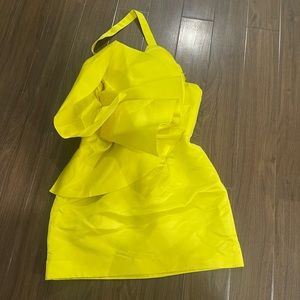 zara blogger yellow big bow halter dress